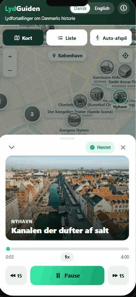 Afspilleren i appen: Den Lille Havfrue med billede, titel og afspilningsknapper